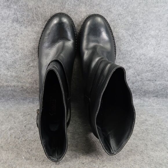 Greisy Shoes Womens 40 Bootie Leather Stacked Heel Buckle Strap Ankle Boot Black - Picture 8 of 16